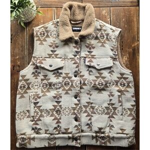 Hooey Tan & Brown Aztec Sherpa-Lined Vest